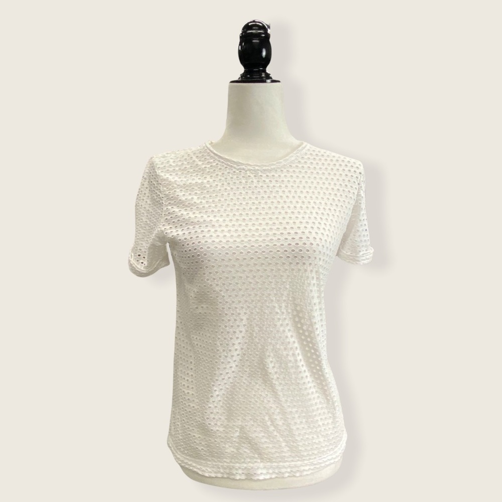 Club Monaco EUC White 100% Cotton Eyelet T-Shirt S
